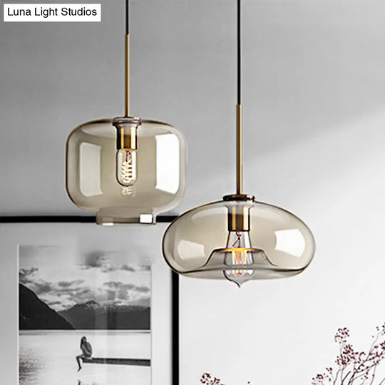 Contemporary Brass Suspension Lamp With Clear Glass Shade - Dining Room Pendant Light