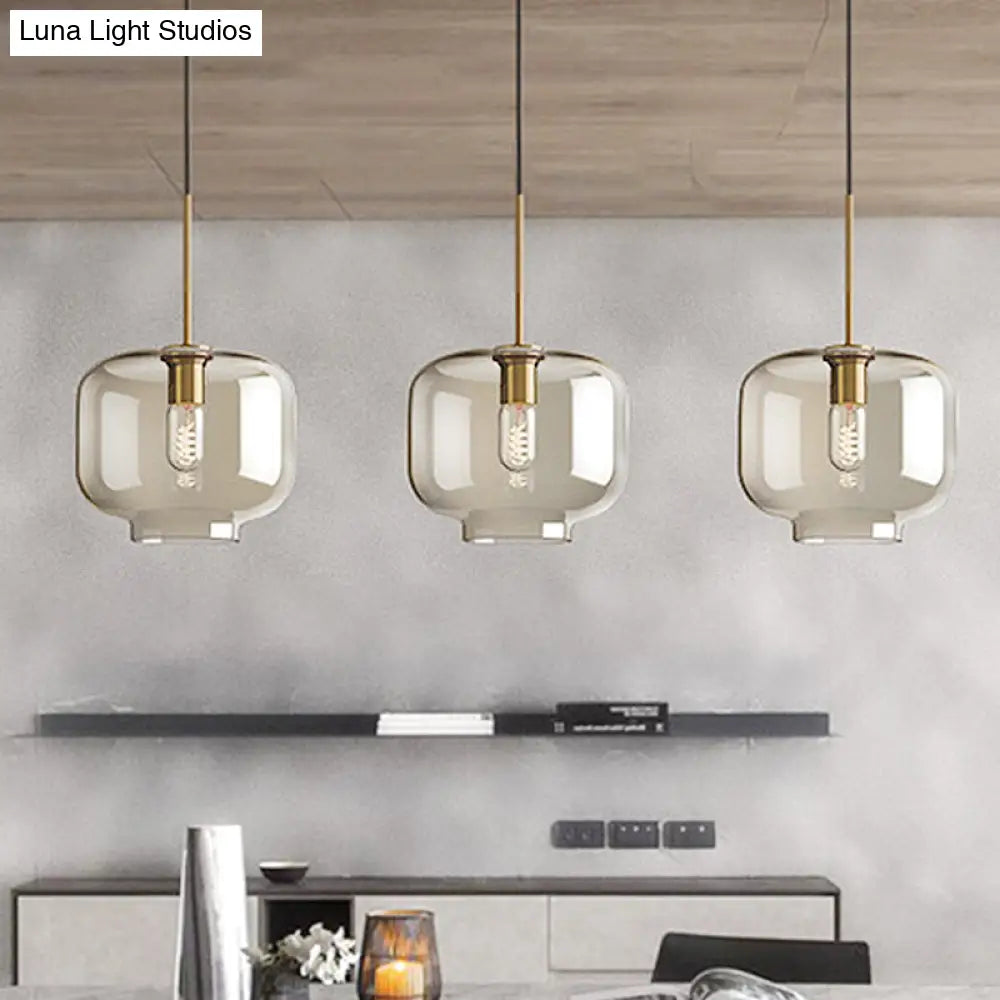 Contemporary Brass Suspension Lamp With Clear Glass Shade - Dining Room Pendant Light