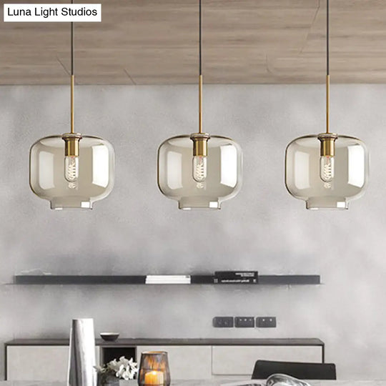 Contemporary Brass Suspension Lamp With Clear Glass Shade - Dining Room Pendant Light