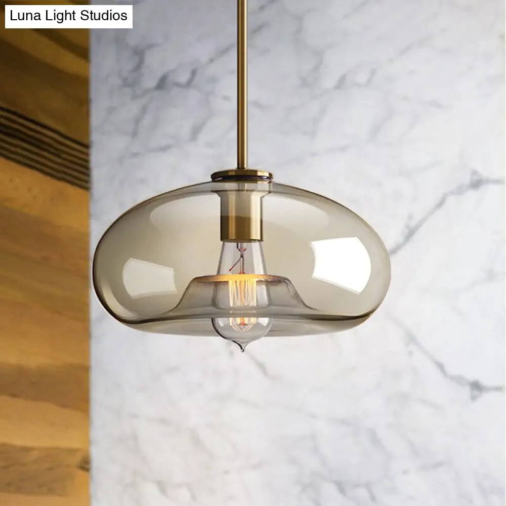 Contemporary Brass Pendant Light With Clear Glass Shade - Oval/Drum/Cylinder 1-Light 7/10/11 Wide /