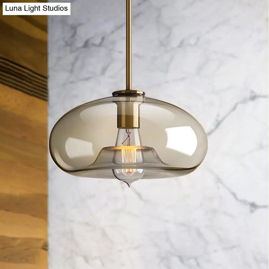 Contemporary Brass Pendant Light With Clear Glass Shade - Oval/Drum/Cylinder 1-Light 7/10/11 Wide /