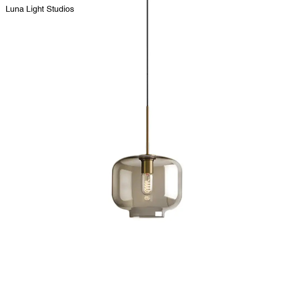 Contemporary Brass Pendant Light With Clear Glass Shade - Oval/Drum/Cylinder 1-Light 7/10/11 Wide /