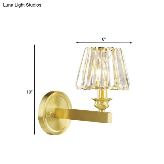 Contemporary Brass Tapered Sconce Light Fixture With Beveled Crystal Wall Mounted Lamp