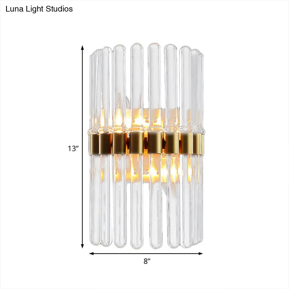 Contemporary Brass Wall Sconce Light Fixture With Crystal Shade - 2-Light Living Room Mount Lighting