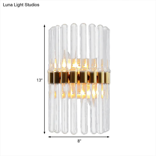 Contemporary Brass Wall Sconce Light Fixture With Crystal Shade - 2-Light Living Room Mount Lighting