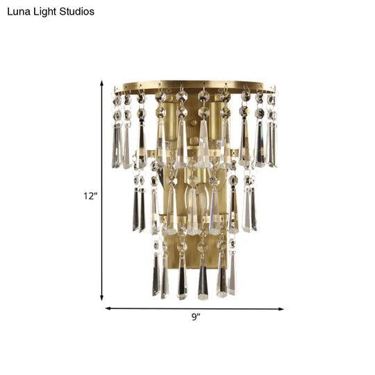 Contemporary Brass Wall Sconce Lighting: Crystal Flute Tiered Hall Mounted Light