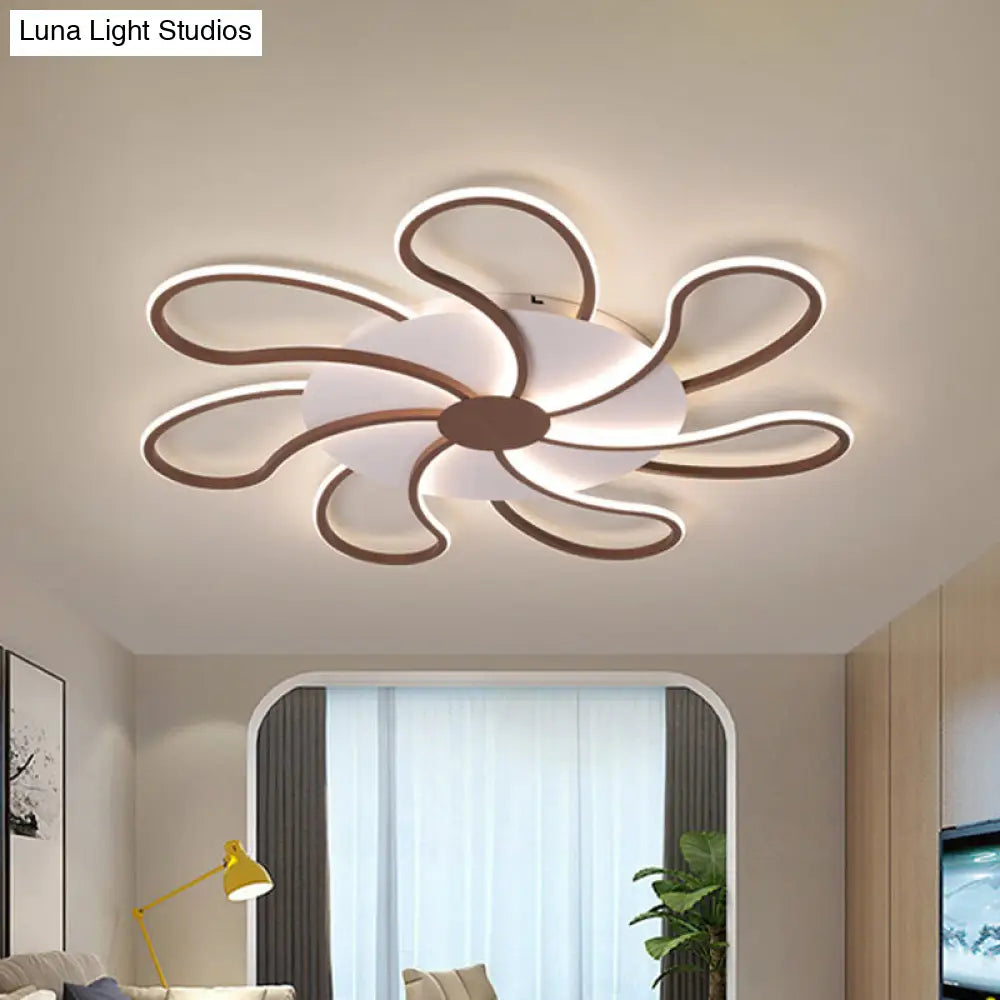 Contemporary Brown Acrylic Flush Light Fixture - Flower Design 5/6/7 Heads Ceiling Mounted