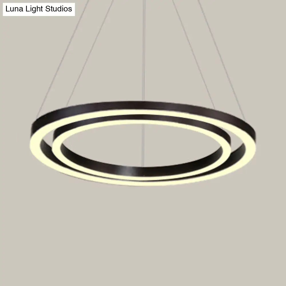 Contemporary Brown Acrylic Led Hoop Chandelier - Warm/White Light