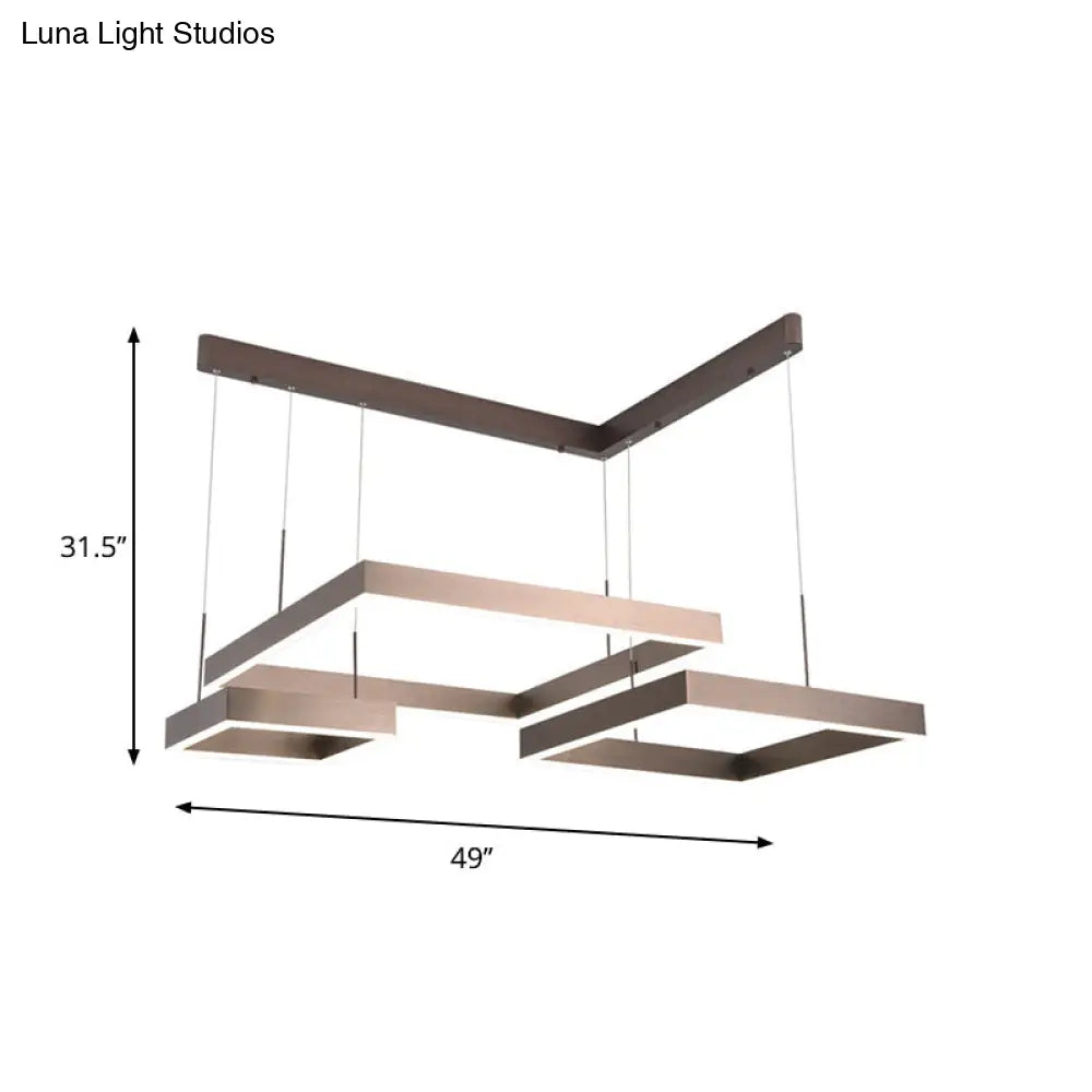 Contemporary Brown Aluminum Suspension Light: Led Hanging Chandelier In Warm/White Light Small/Large