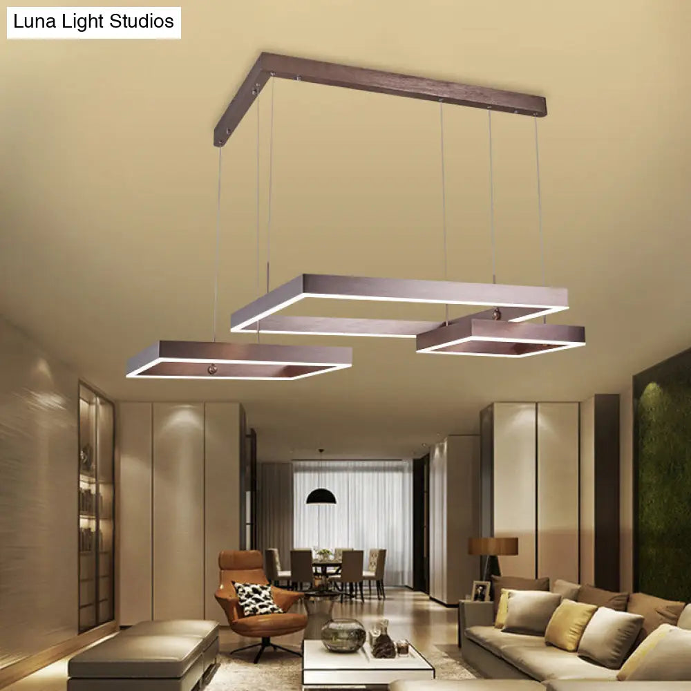 Contemporary Brown Aluminum Suspension Light: Led Hanging Chandelier In Warm/White Light Small/Large