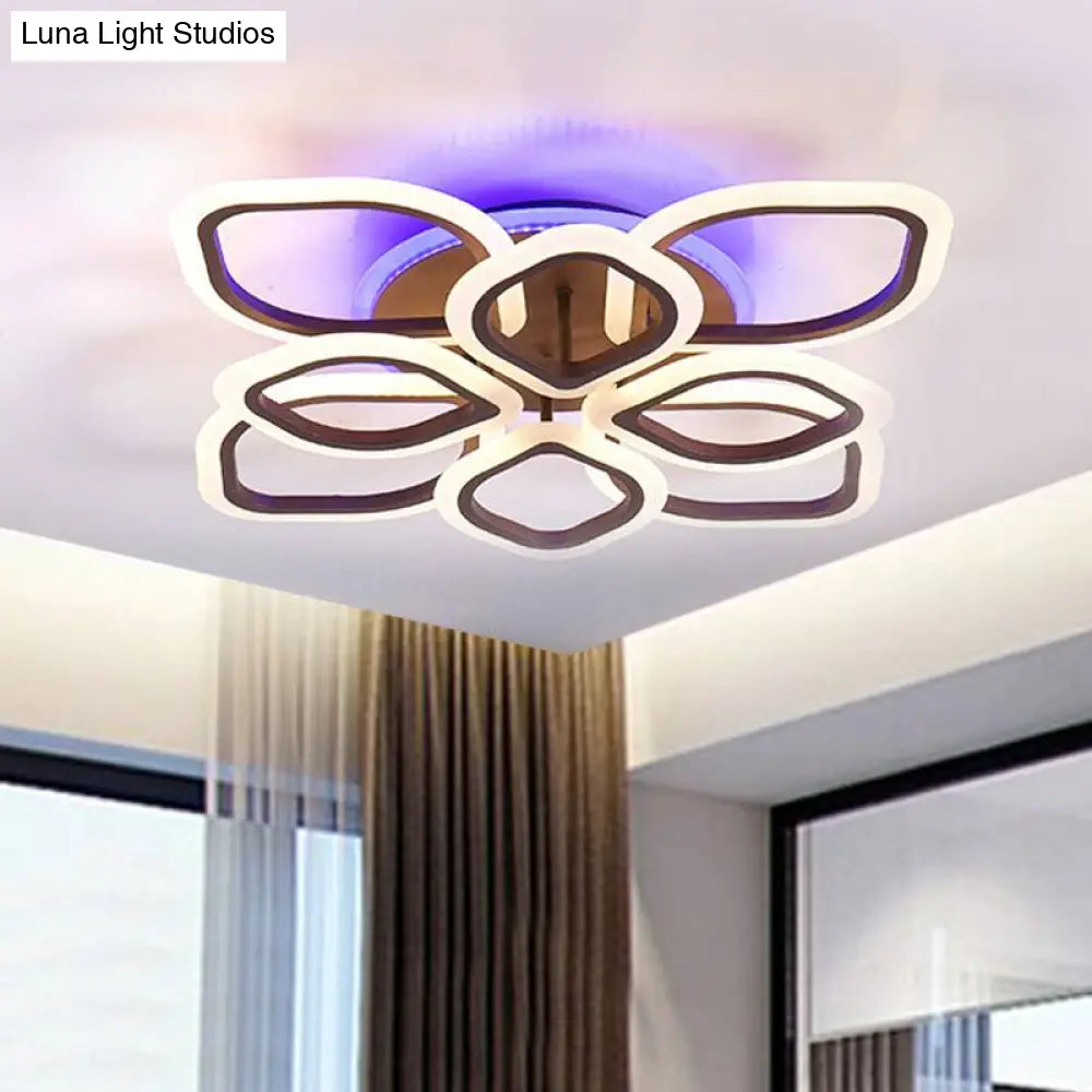 Contemporary Brown Led Ceiling Lamp With Floral Theme - Perfect For Bedroom
