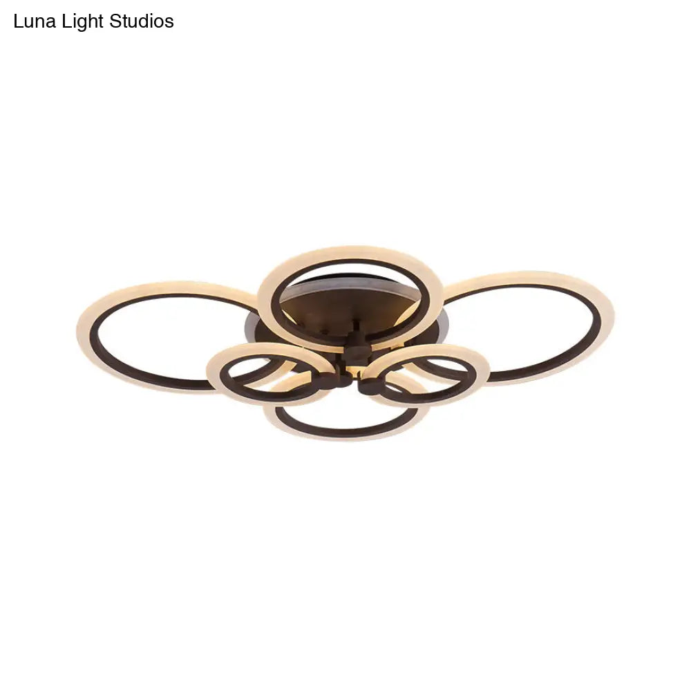 Contemporary Brown Led Ceiling Light - Petal Acrylic Flush For Living Room (Neutral/Warm/White)