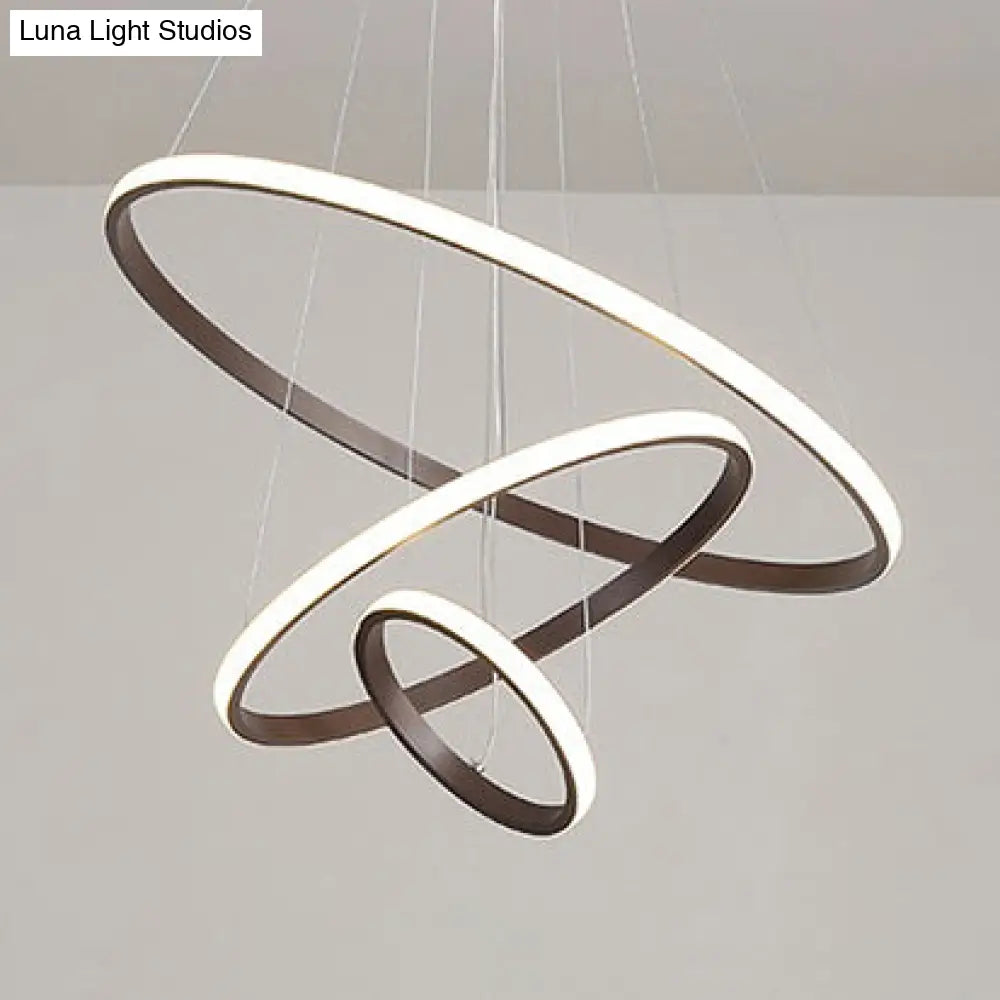 Contemporary Brown Multi-Ring Chandelier With Acrylic Shades - Led Pendant Lights For Living Room