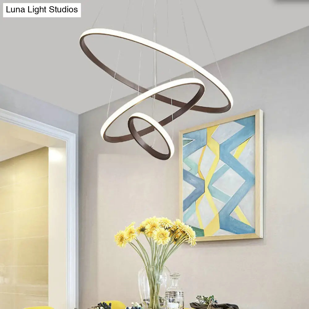 Contemporary Brown Multi-Ring Chandelier With Acrylic Shades - Led Pendant Lights For Living Room