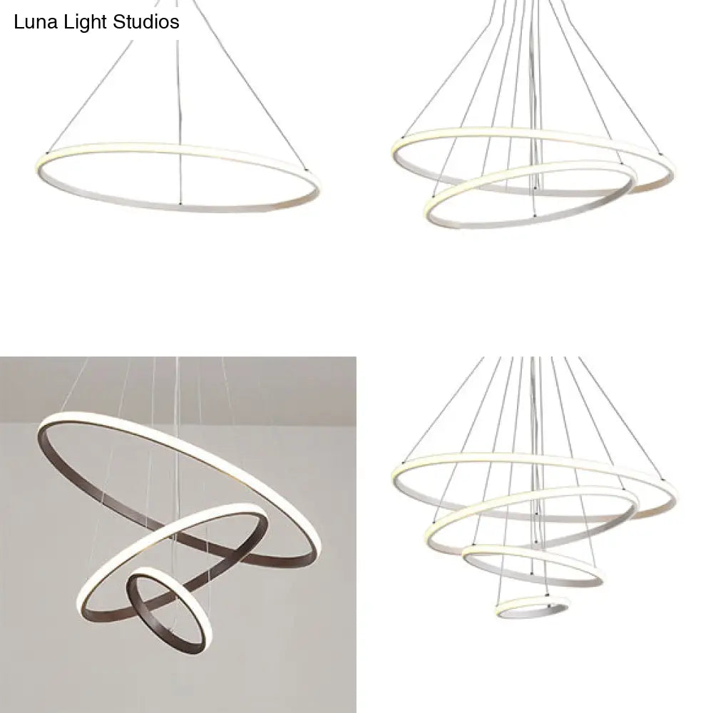 Contemporary Brown Multi-Ring Chandelier With Acrylic Shades - Led Pendant Lights For Living Room