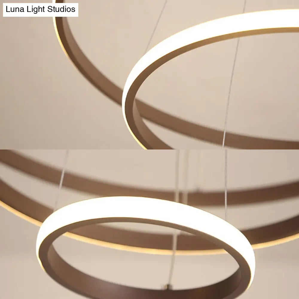 Contemporary Brown Multi-Ring Chandelier With Acrylic Shades - Led Pendant Lights For Living Room