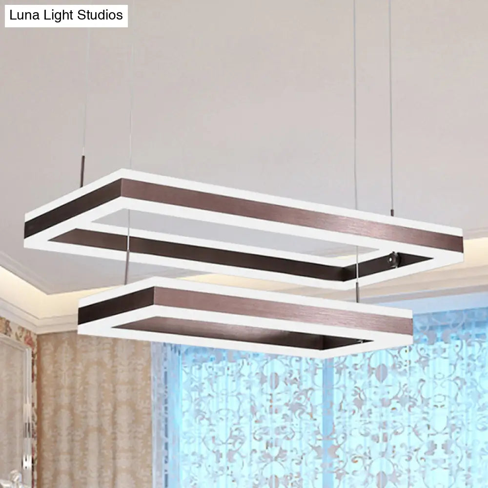 Contemporary Brown Rectangular Led Chandelier - Warm/White Light 1/2/3-Light Acrylic Pendant