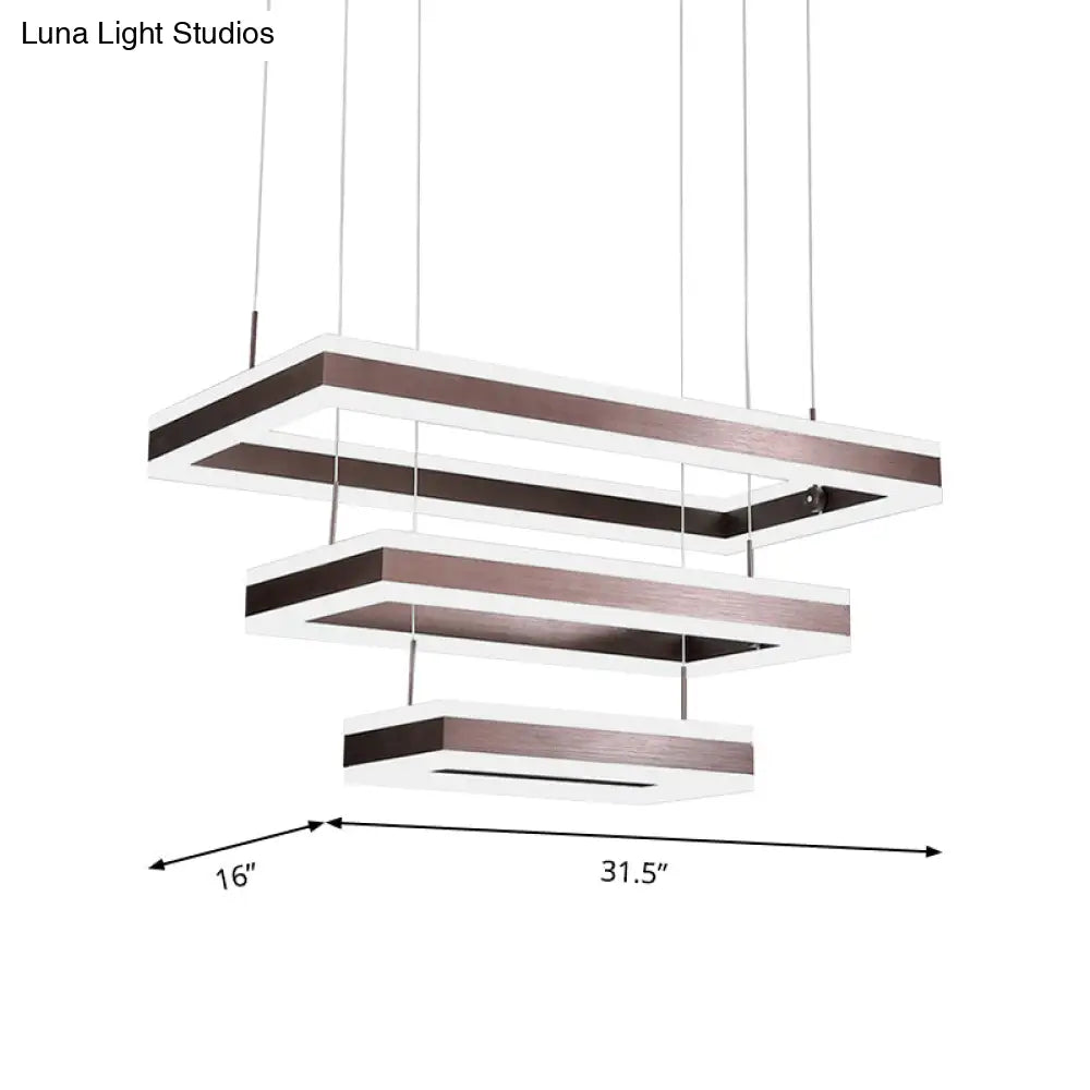 Contemporary Brown Rectangular Led Chandelier - Warm/White Light 1/2/3-Light Acrylic Pendant