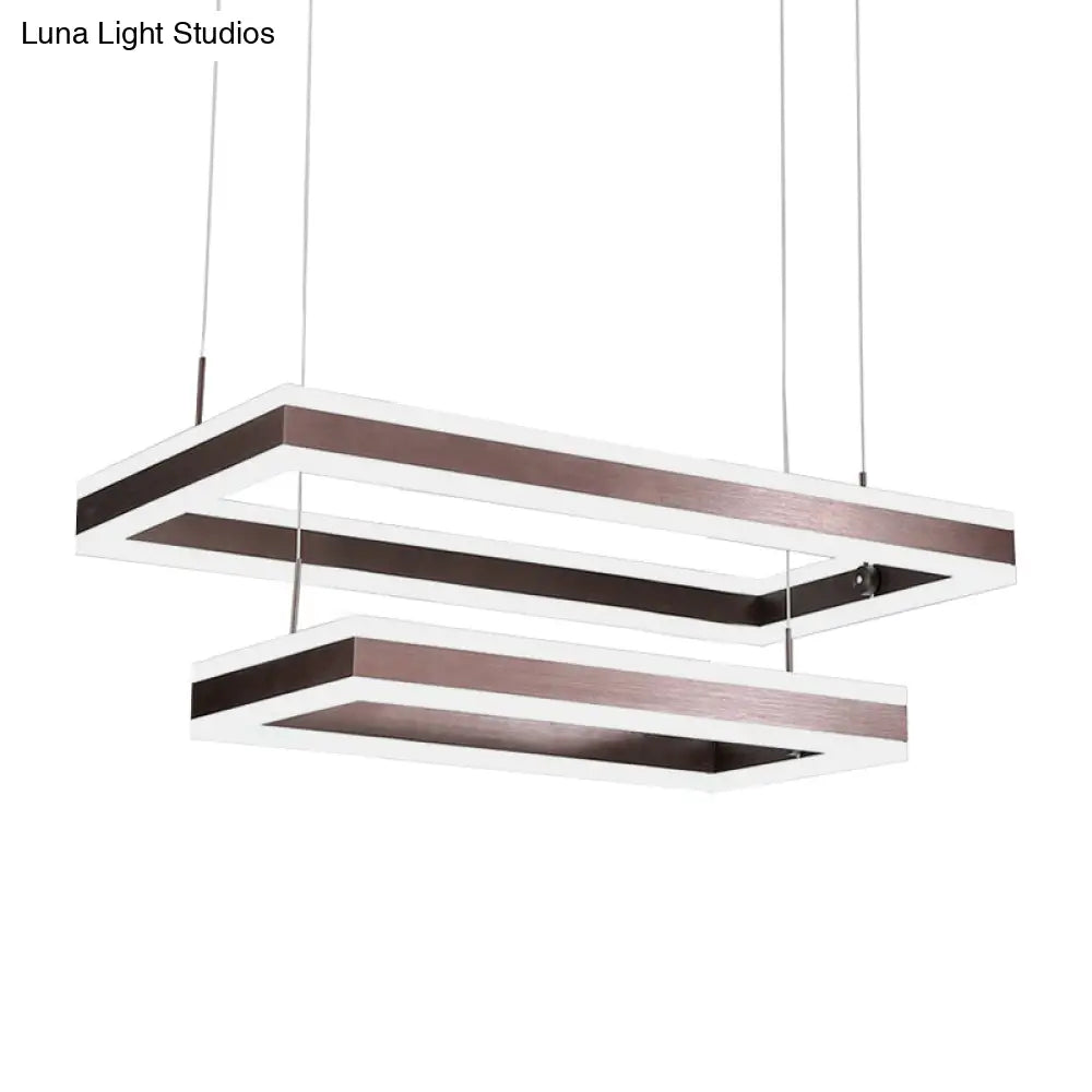 Contemporary Brown Rectangular Led Chandelier - Warm/White Light 1/2/3-Light Acrylic Pendant