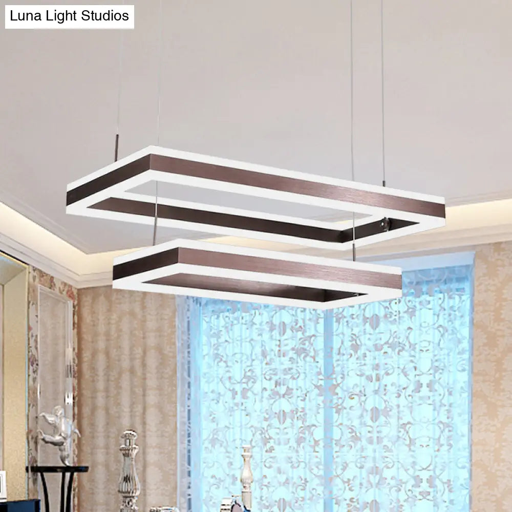 Contemporary Brown Rectangular Led Chandelier - Warm/White Light 1/2/3-Light Acrylic Pendant