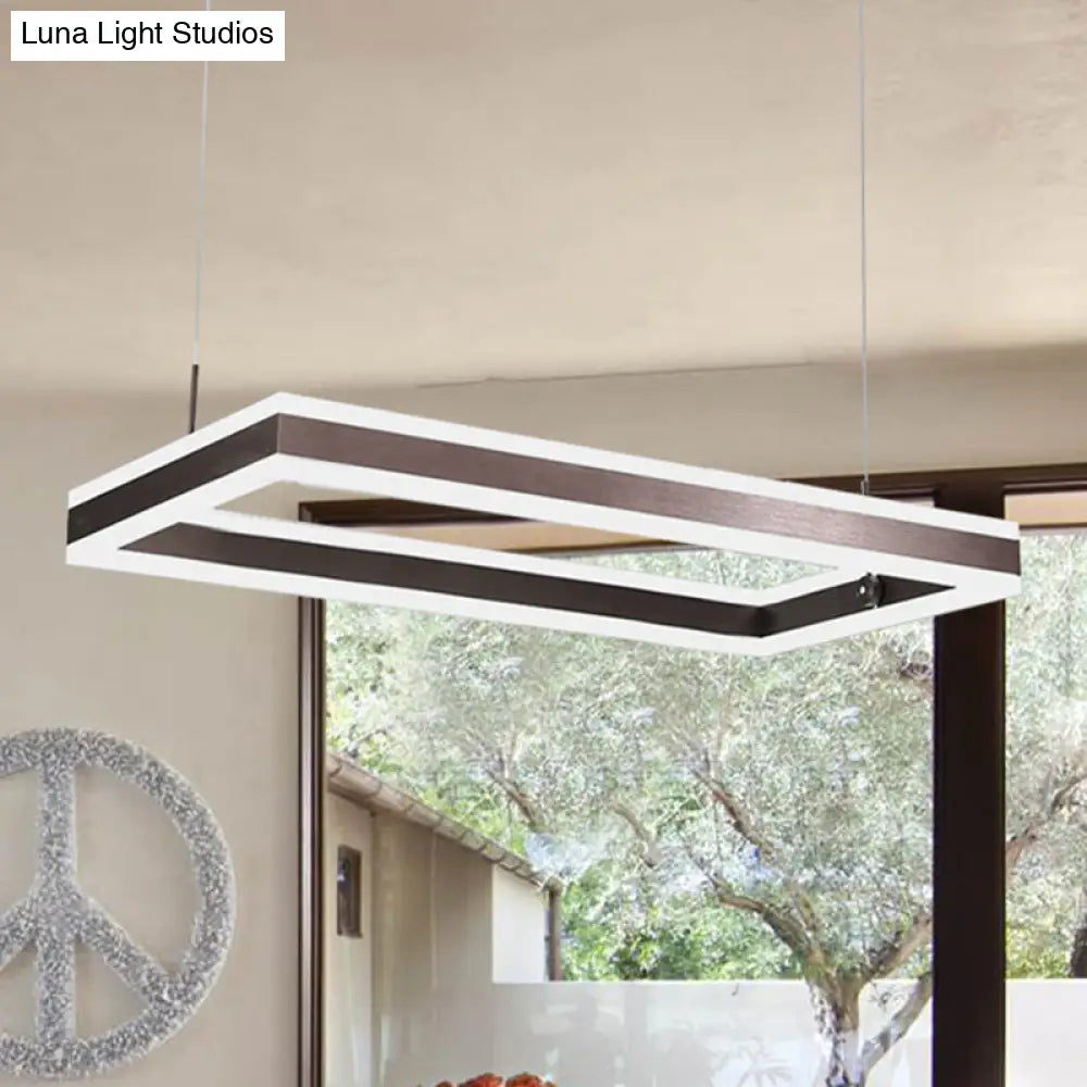 Contemporary Brown Rectangular Led Chandelier - Warm/White Light 1/2/3-Light Acrylic Pendant