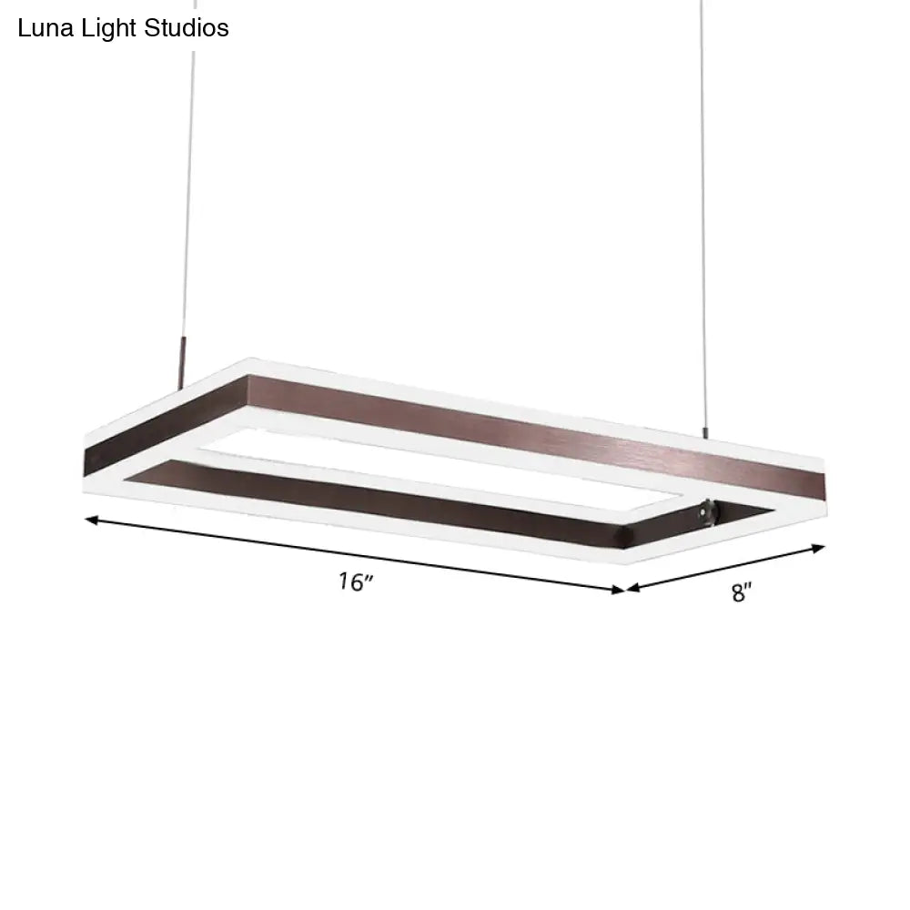 Contemporary Brown Rectangular Led Chandelier - Warm/White Light 1/2/3-Light Acrylic Pendant