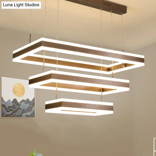 Contemporary Brown Rectangular Led Chandelier - Warm/White Light 1/2/3-Light Acrylic Pendant