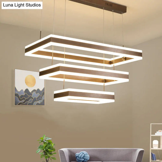 Contemporary Brown Rectangular Led Chandelier - Warm/White Light 1/2/3-Light Acrylic Pendant