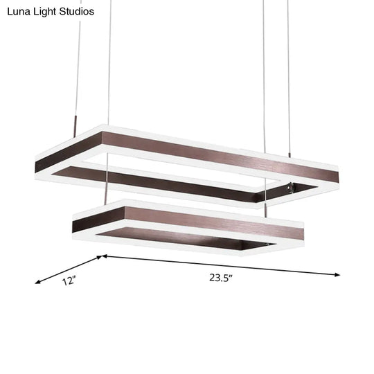 Contemporary Brown Rectangular Led Chandelier - Warm/White Light 1/2/3-Light Acrylic Pendant