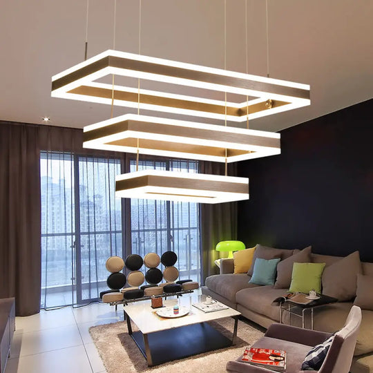 Contemporary Brown Rectangular Led Chandelier - Warm/White Light 1/2/3-Light Acrylic Pendant 3 /