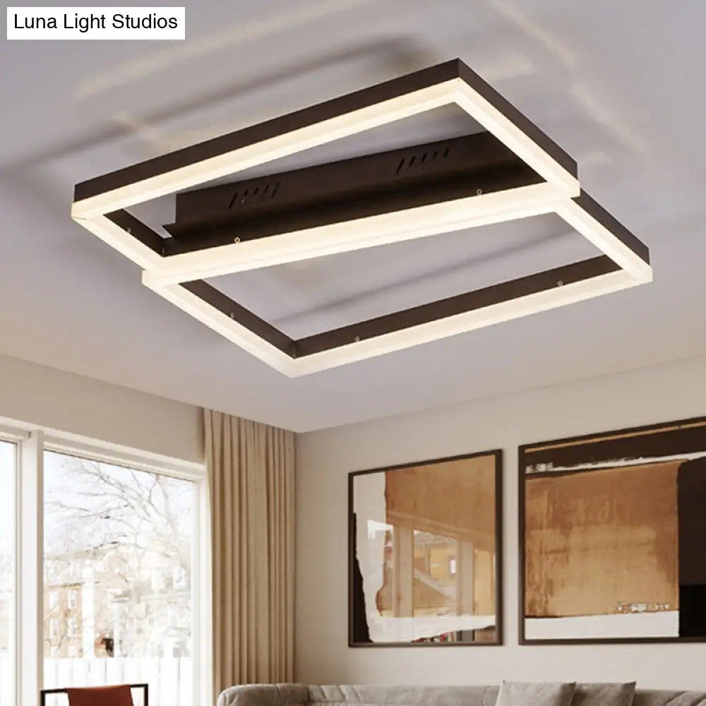Contemporary Brown Square Led Flush Mount For Indoor Living Rooms