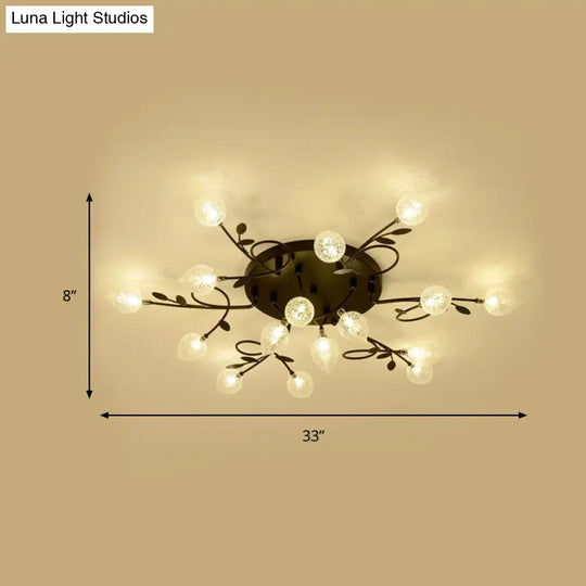 Contemporary Bubbled Glass Branch Ceiling Light - 8/12/16/20 Lights Black/Gold Flush Mount Fixture