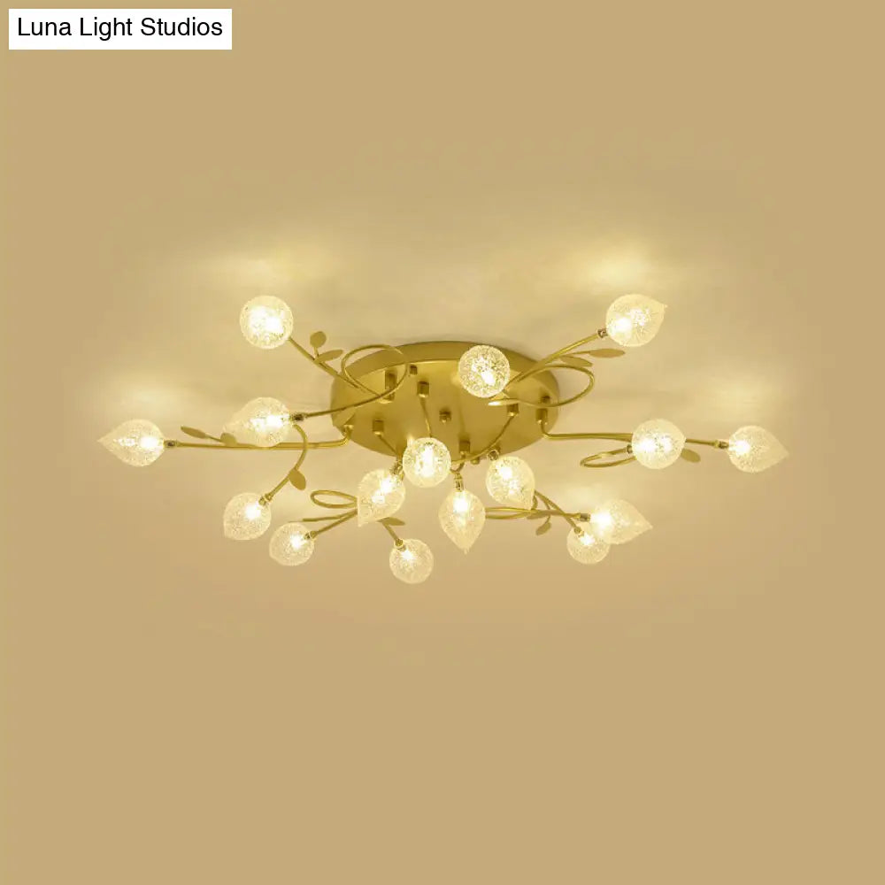 Contemporary Bubbled Glass Branch Ceiling Light - 8/12/16/20 Lights Black/Gold Flush Mount Fixture