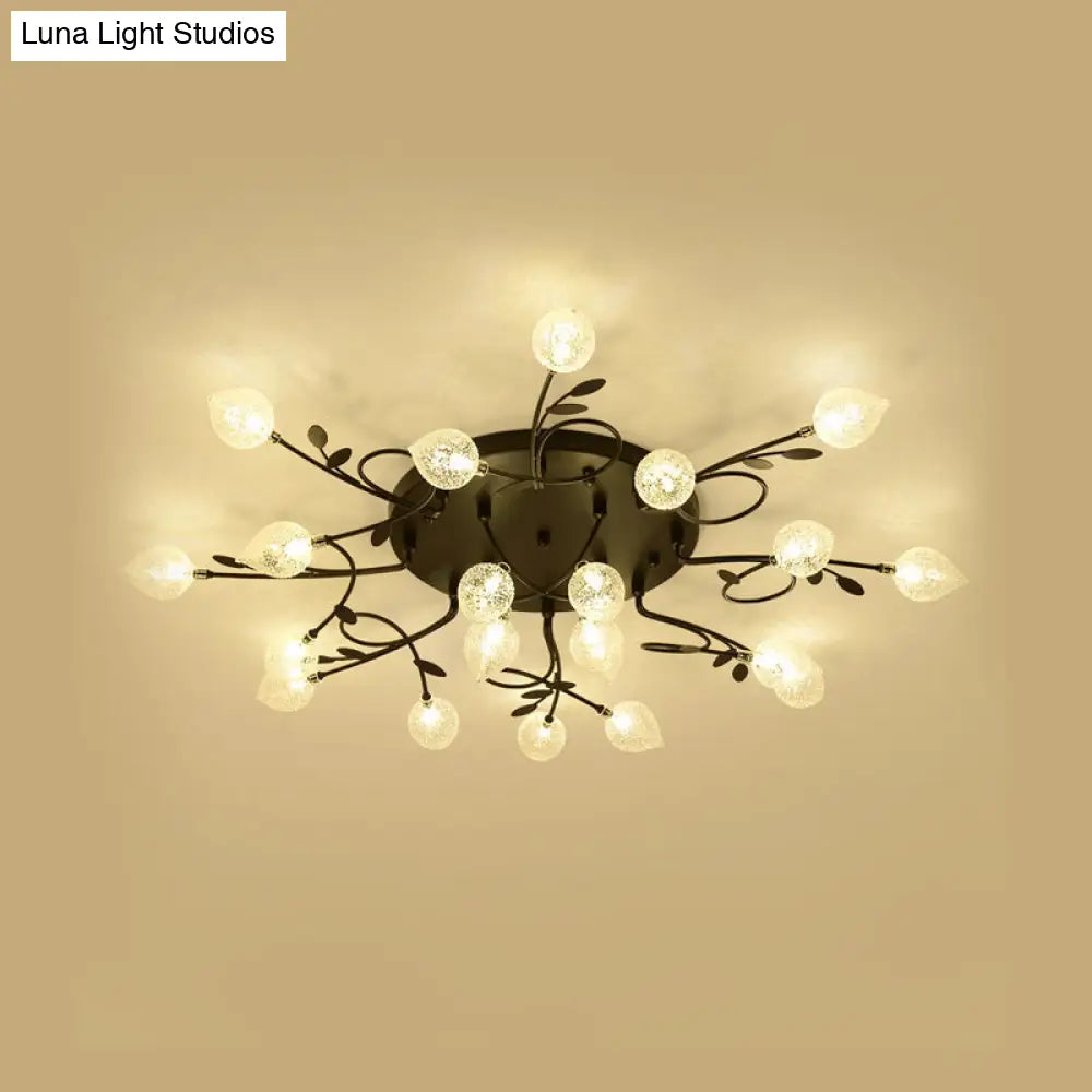 Contemporary Bubbled Glass Branch Ceiling Light - 8/12/16/20 Lights Black/Gold Flush Mount Fixture