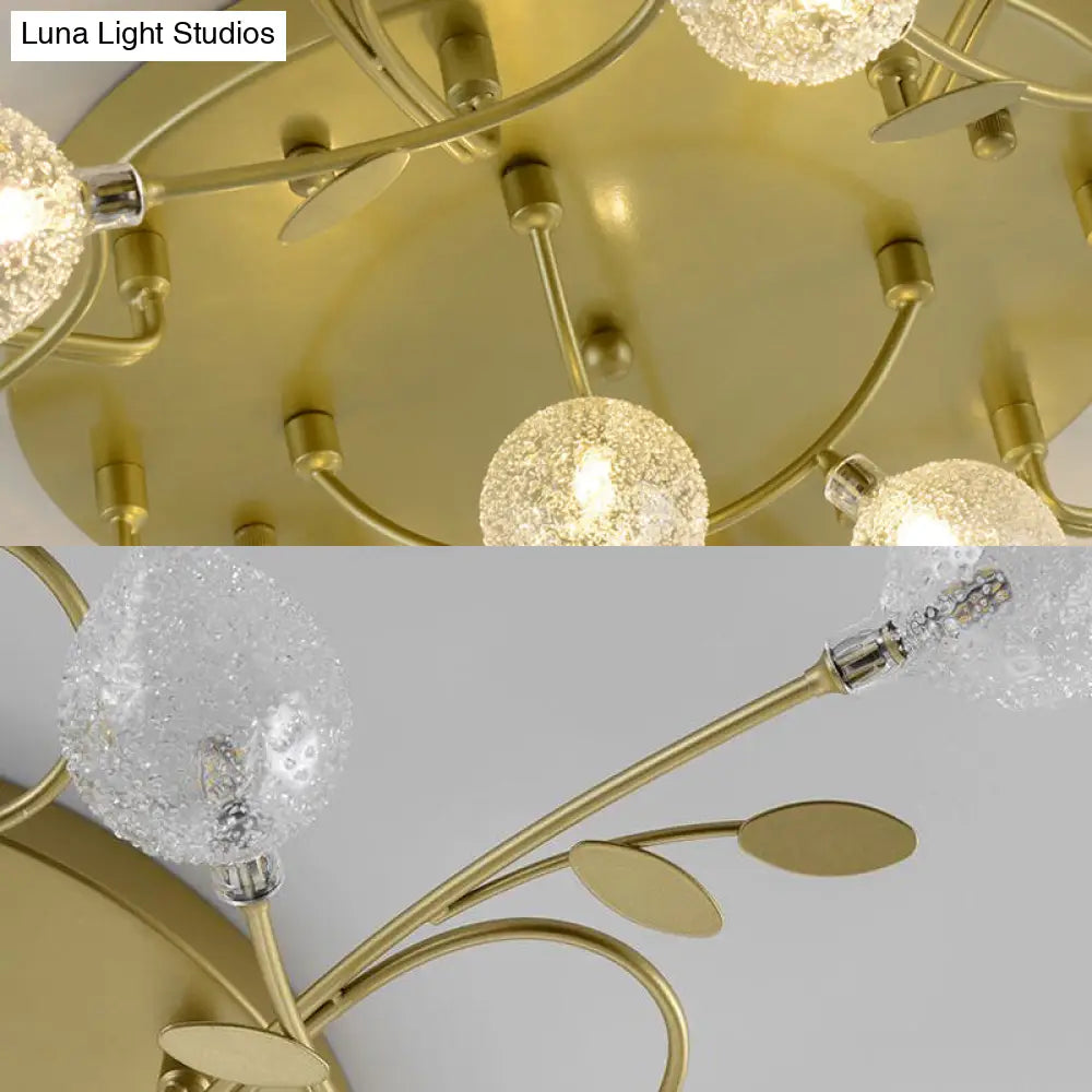 Contemporary Bubbled Glass Ceiling Lighting With Branch Design - 8/12/16/20 Lights Black/Gold Flush