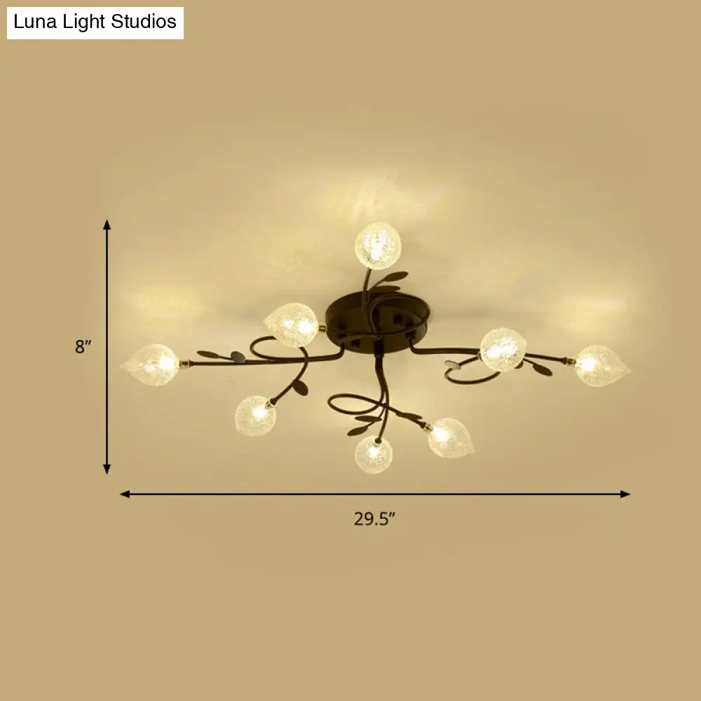Contemporary Bubbled Glass Branch Ceiling Light - 8/12/16/20 Lights Black/Gold Flush Mount Fixture
