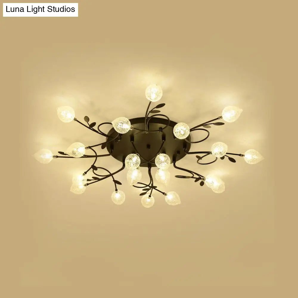 Contemporary Bubbled Glass Ceiling Lighting With Branch Design - 8/12/16/20 Lights Black/Gold Flush
