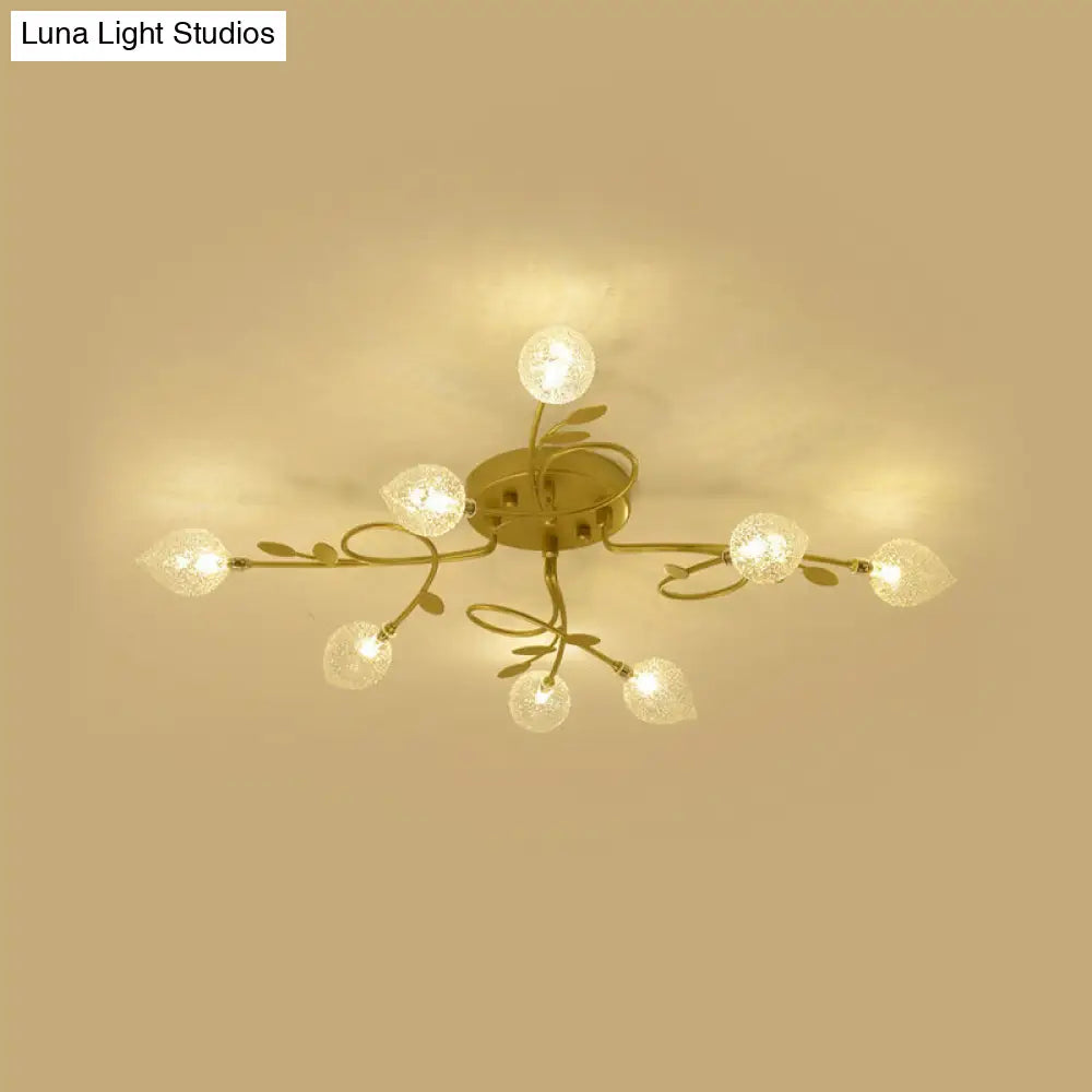 Contemporary Bubbled Glass Ceiling Lighting With Branch Design - 8/12/16/20 Lights Black/Gold Flush