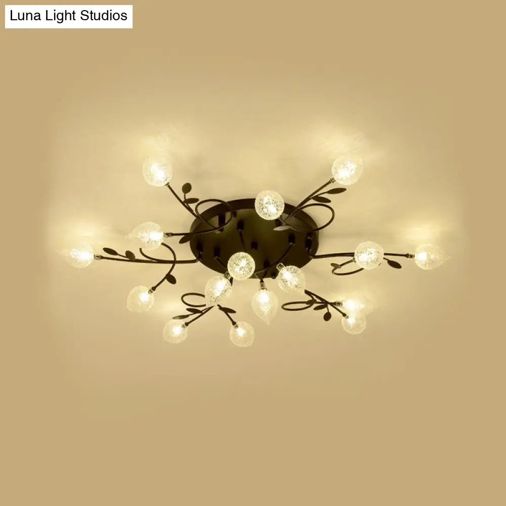 Contemporary Bubbled Glass Branch Ceiling Light - 8/12/16/20 Lights Black/Gold Flush Mount Fixture