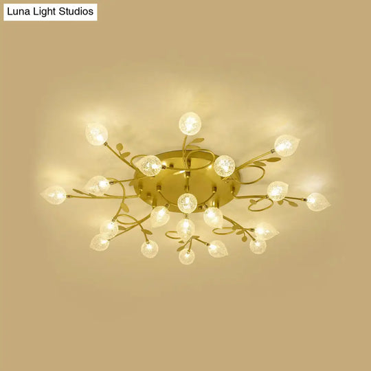 Contemporary Bubbled Glass Branch Ceiling Light - 8/12/16/20 Lights Black/Gold Flush Mount Fixture