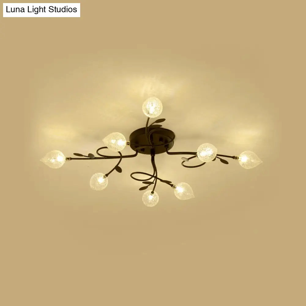 Contemporary Bubbled Glass Branch Ceiling Light - 8/12/16/20 Lights Black/Gold Flush Mount Fixture