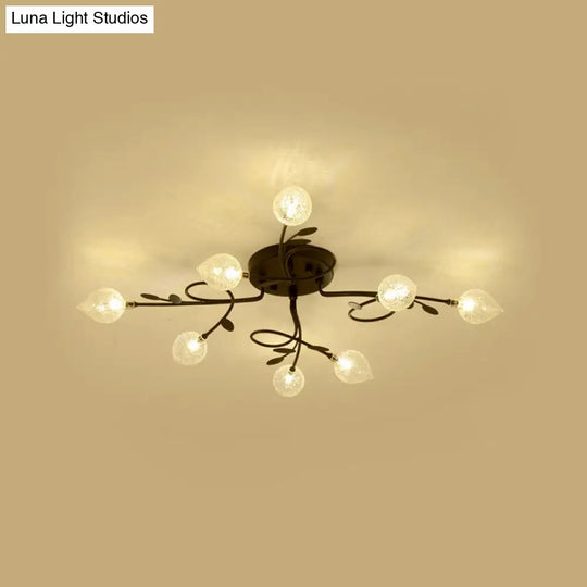 Contemporary Bubbled Glass Branch Ceiling Light - 8/12/16/20 Lights Black/Gold Flush Mount Fixture