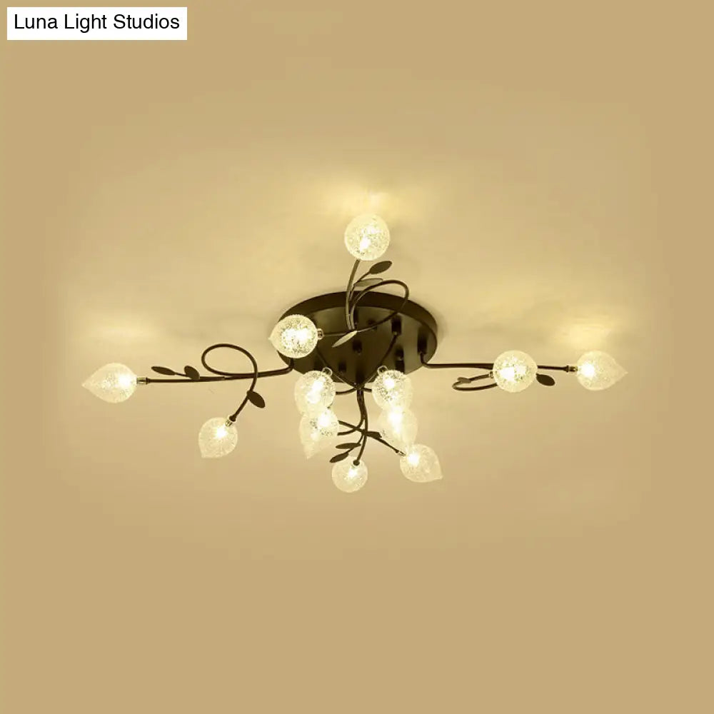 Contemporary Bubbled Glass Branch Ceiling Light - 8/12/16/20 Lights Black/Gold Flush Mount Fixture