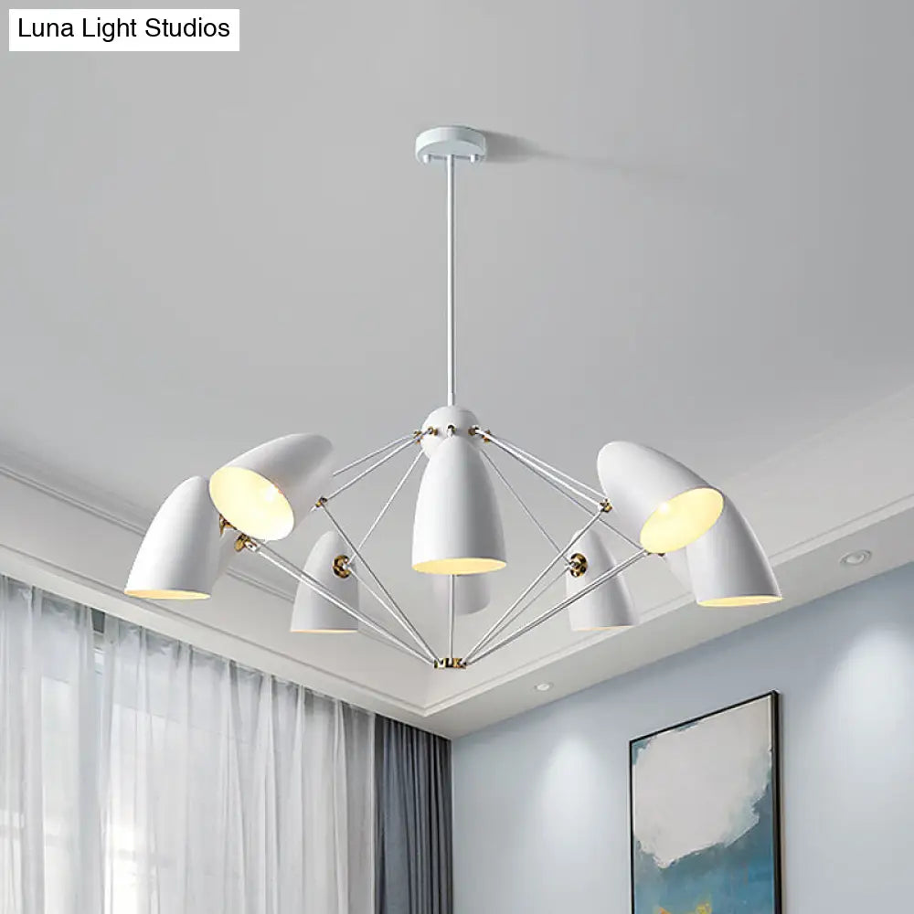 Contemporary 8-Head Metal Pendant Light With Bullet Design For Bedroom - Black/White White