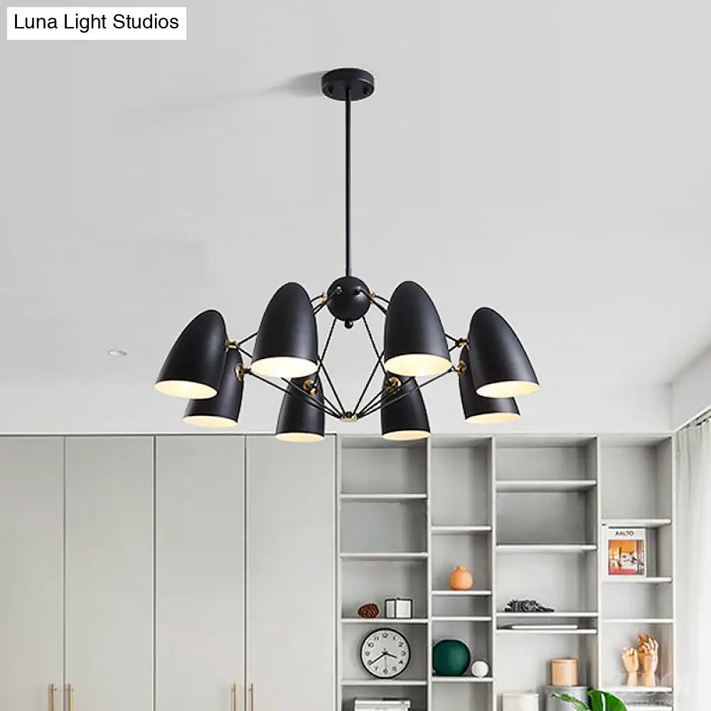 Contemporary Bullet Chandelier Pendant Light - Metal 8-Head Hanging Lamp For Bedroom In Black/White