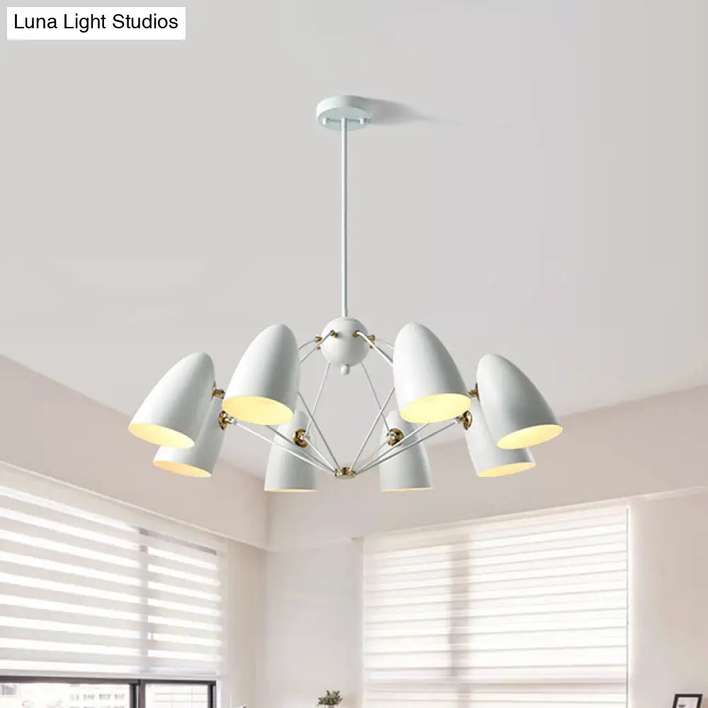 Contemporary Bullet Chandelier Pendant Light - Metal 8-Head Hanging Lamp For Bedroom In Black/White