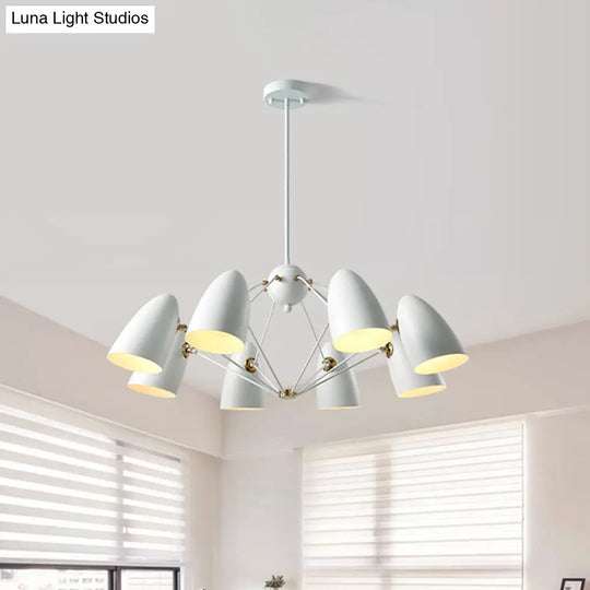 Contemporary Bullet Chandelier Pendant Light - Metal 8-Head Hanging Lamp For Bedroom In Black/White