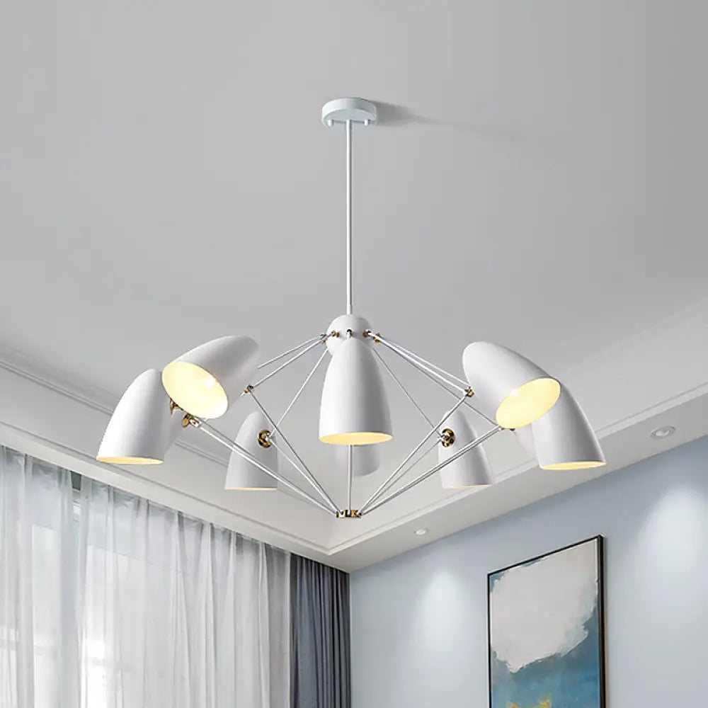 Contemporary Bullet Chandelier Pendant Light - Metal 8-Head Hanging Lamp For Bedroom In Black/White