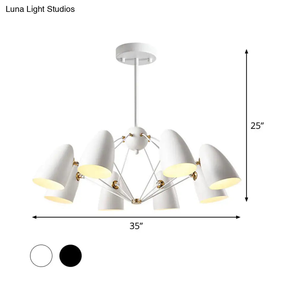 Contemporary 8-Head Metal Pendant Light With Bullet Design For Bedroom - Black/White