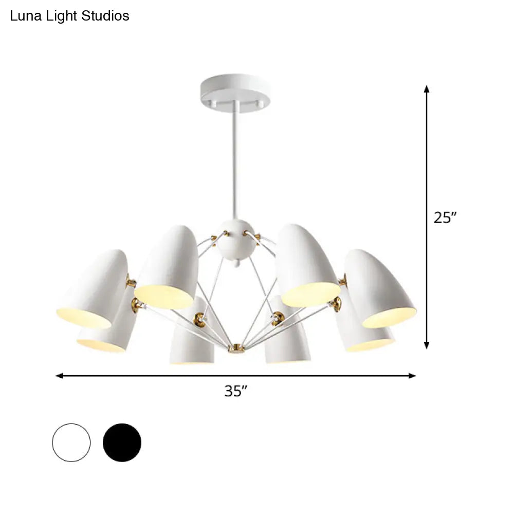 Contemporary Bullet Chandelier Pendant Light - Metal 8-Head Hanging Lamp For Bedroom In Black/White